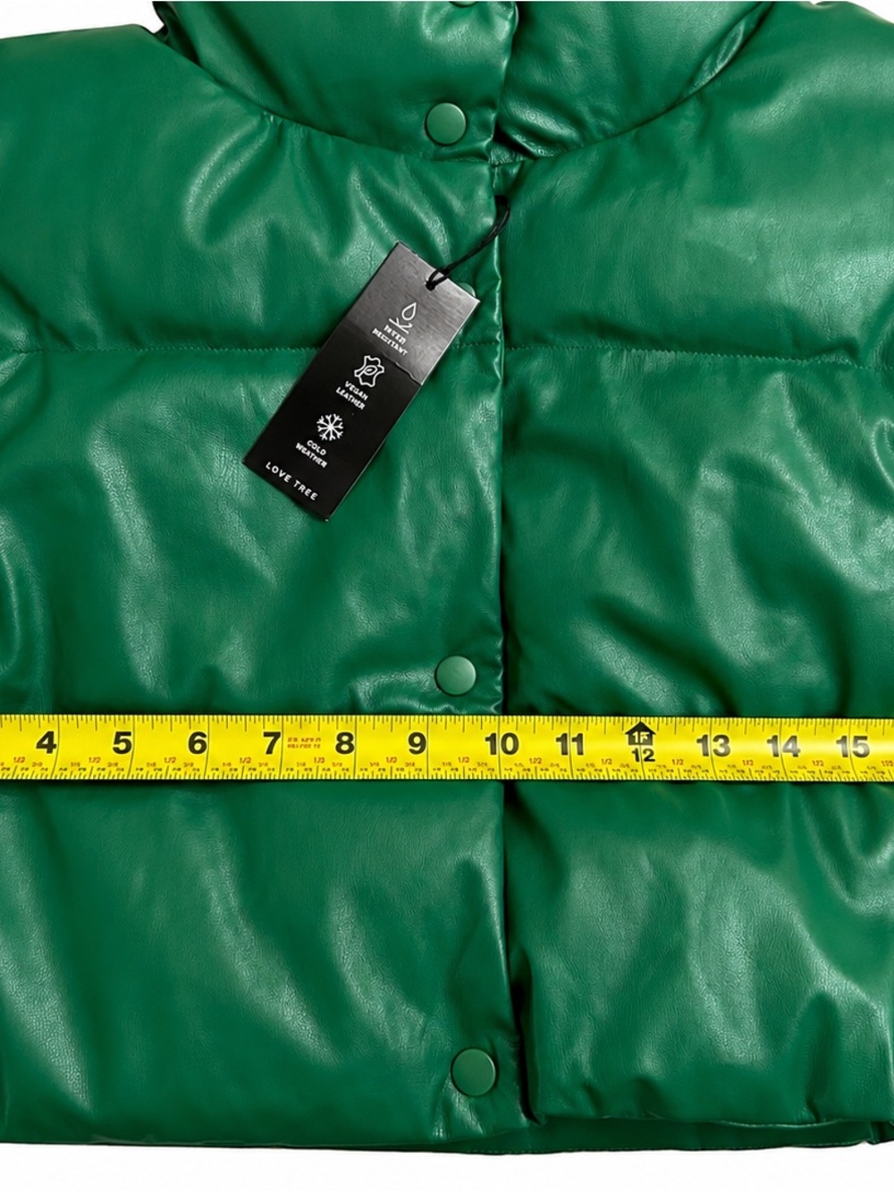 Love Tree Green Faux Leather Puffer Vest Small NWT Vegan Leather Water Resistant - Picture 3 of 9